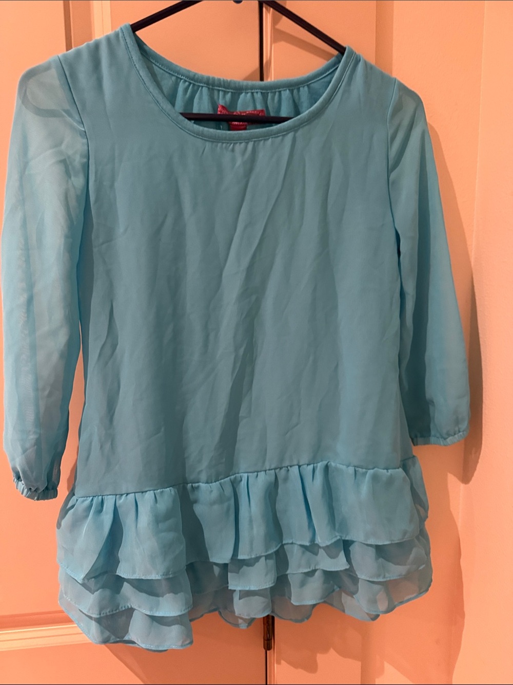 Light Blue Chiffon Ruffle Tunic Top - girl large size